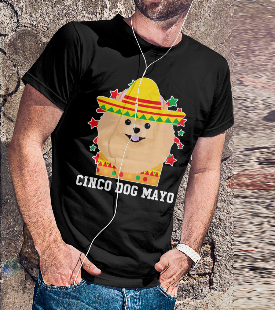 Cinco Dog Mayo Pomeranian Sombrero Stars T-Shirt