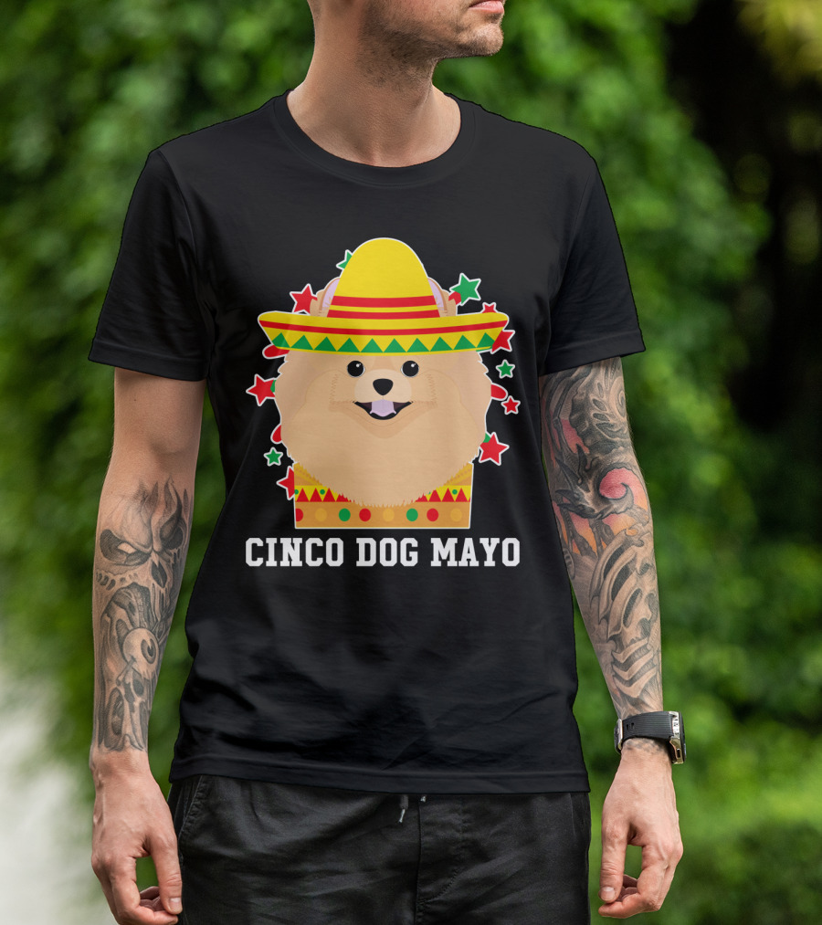 Cinco Dog Mayo Pomeranian Sombrero Stars T-Shirt