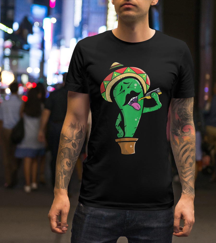 Funny Drinking Mexican Cactus Cinco De Mayo Sombrero Party T-Shirt