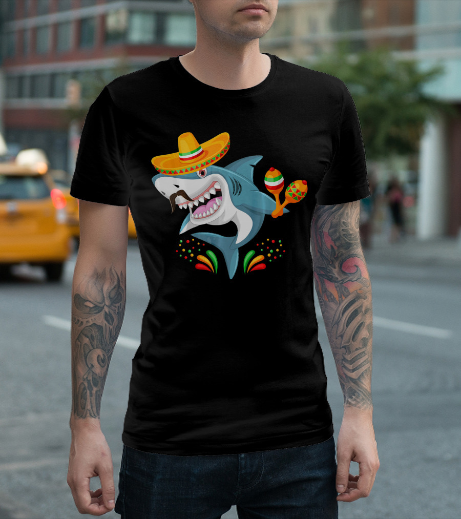 Cinco De Mayo Shark Sombrero Maracas Fiesta Mexican T-Shirt