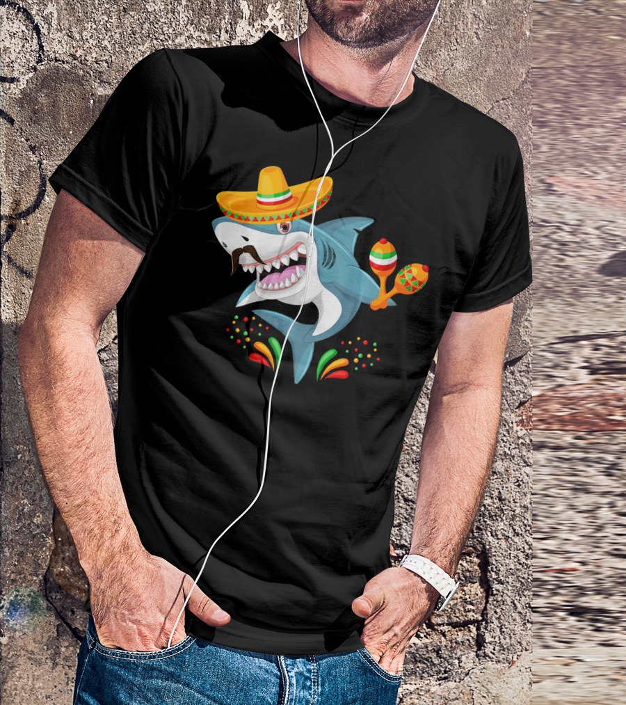 Cinco De Mayo Shark Sombrero Maracas Fiesta Mexican T-Shirt