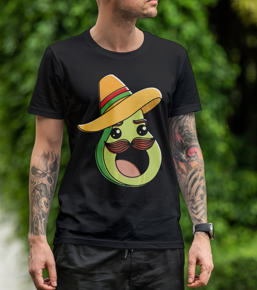 Cinco De Mayo Funny Avocado With Sombrero And Mustache T-Shirt