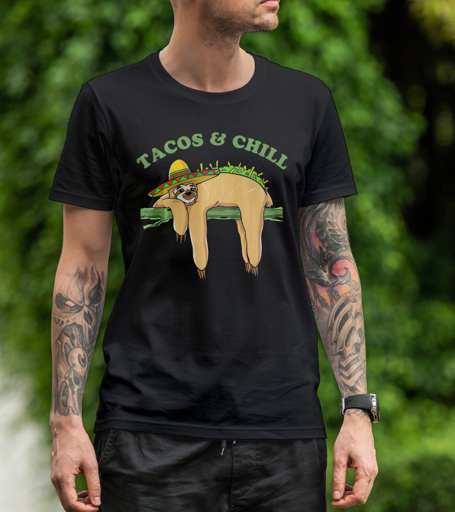 Tacos And Chill Sombrero Wearing Sloth Taco Costume Cinco De Mayo T-Shirt