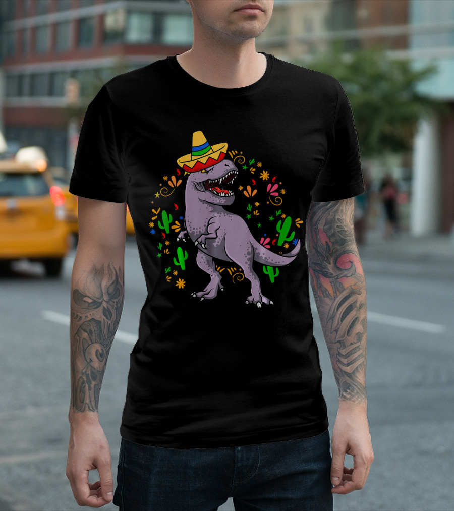 T Rex Dinosaur Cinco de Mayo 5th of May Sombrero Cactus Fiesta T-Shirt