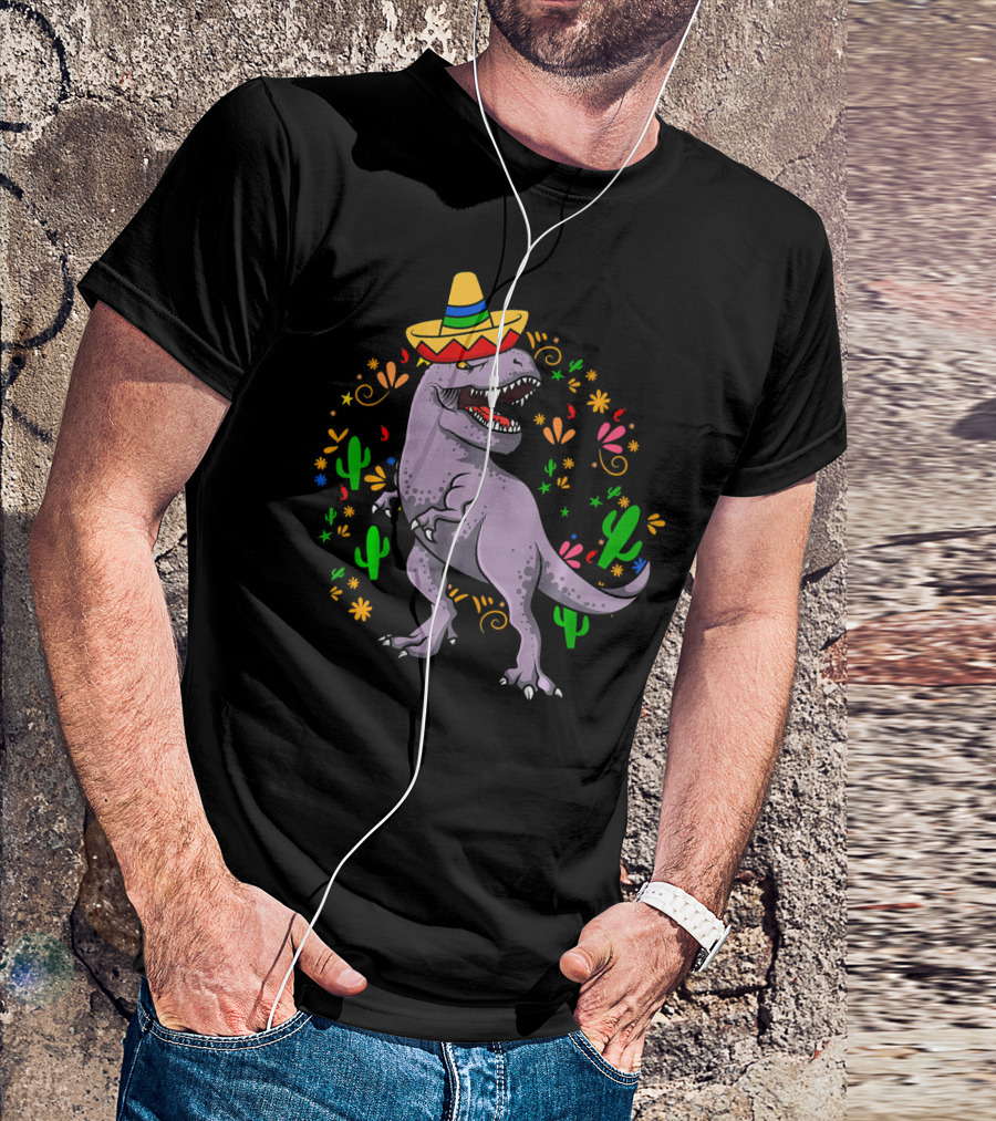 T Rex Dinosaur Cinco De Mayo 5th Of May Sombrero Cactus Fiesta T-Shirt