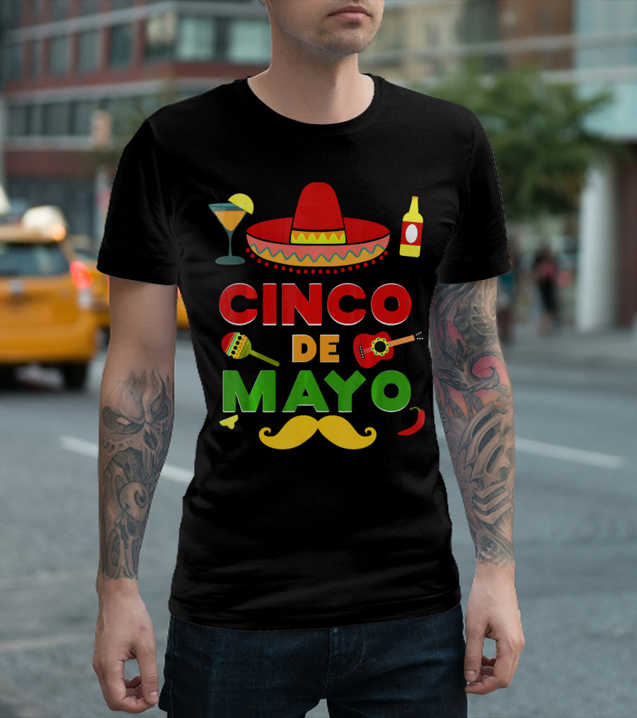 Cinco De Mayo Sombrero Guitar Maraca Mustache Fiesta T-Shirt