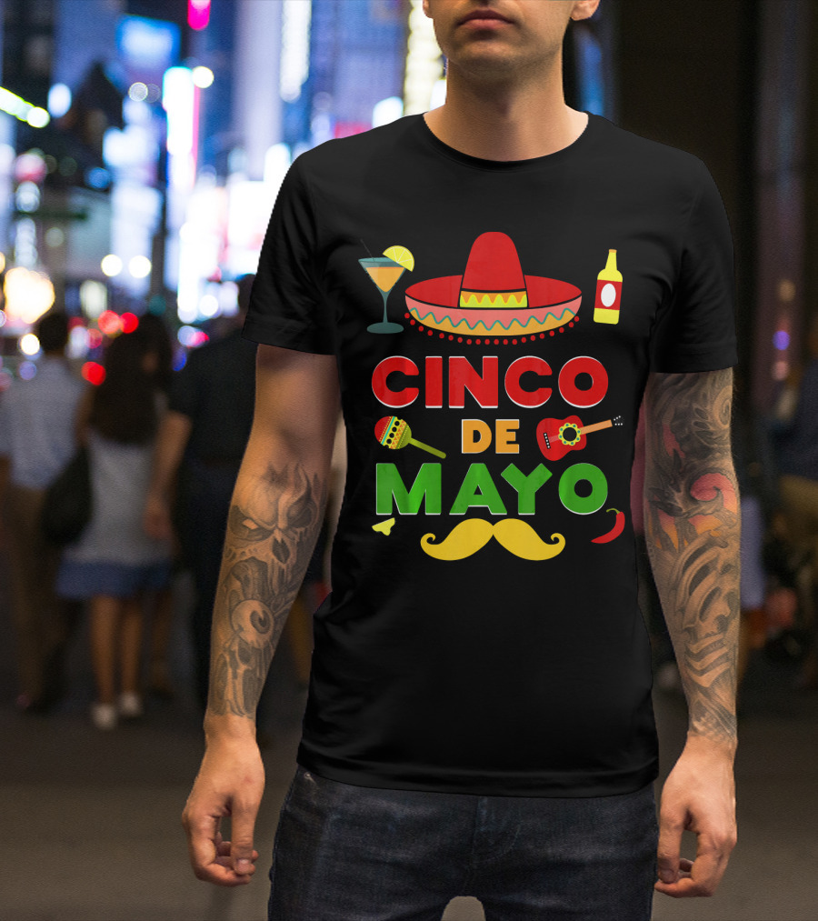 Cinco De Mayo Sombrero Guitar Maraca Mustache Fiesta T-Shirt