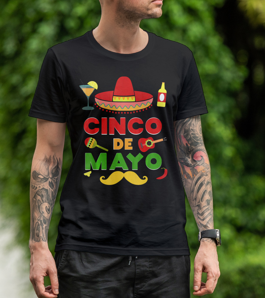 Cinco De Mayo Sombrero Guitar Maraca Mustache Fiesta T-Shirt
