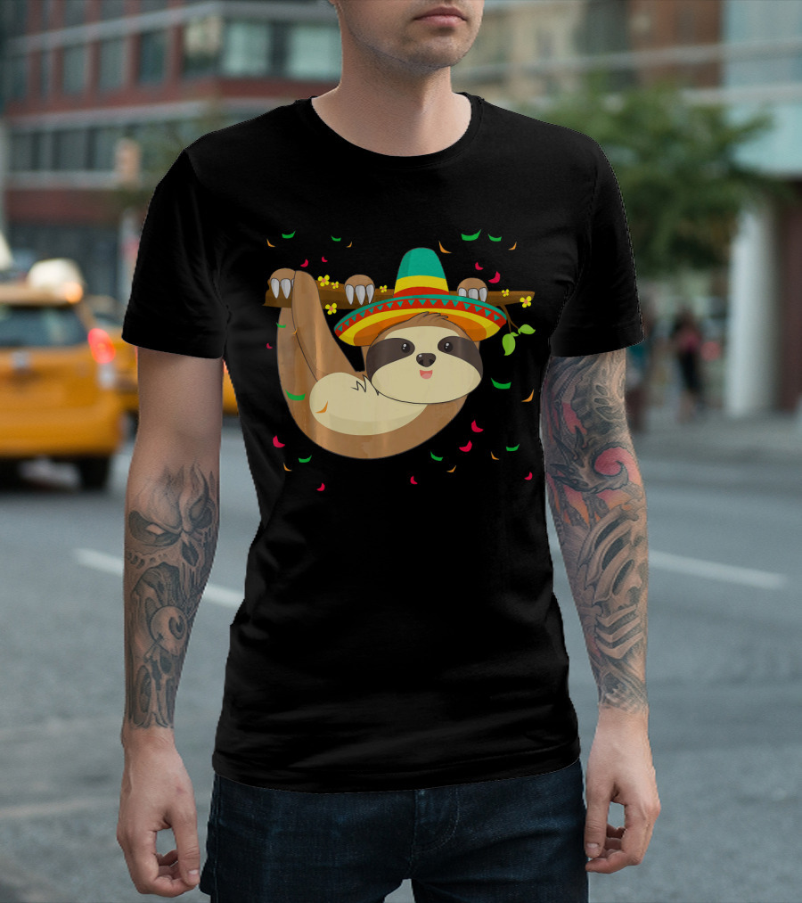Cute Lazy Sloth with Sombrero for Cinco de Mayo 5th of May T-Shirt