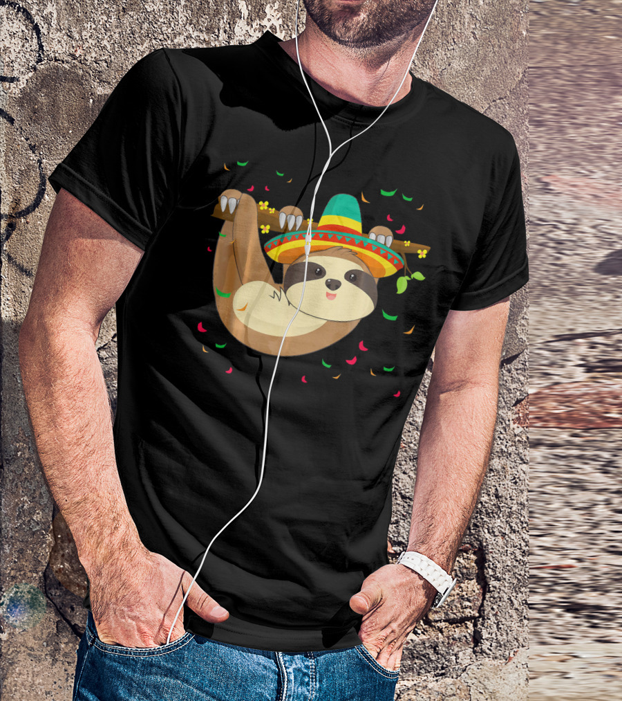 Cute Lazy Sloth With Sombrero For Cinco De Mayo 5th Of May T-Shirt