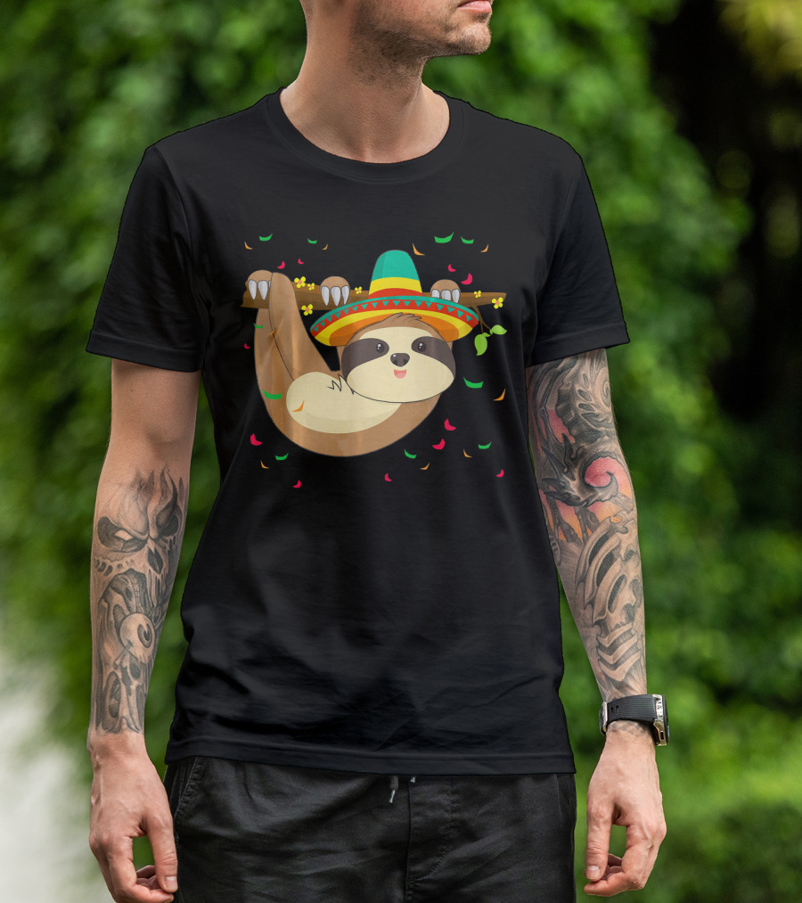 Cute Lazy Sloth With Sombrero For Cinco De Mayo 5th Of May T-Shirt