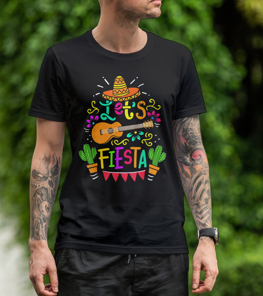 Cinco De Mayo Mexican Guitar Let's Fiesta T-Shirt