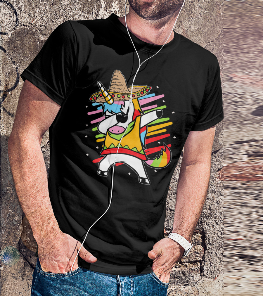 Dabbing Unicorn Cinco De Mayo Sombrero Rainbow Mexican Colors T-Shirt