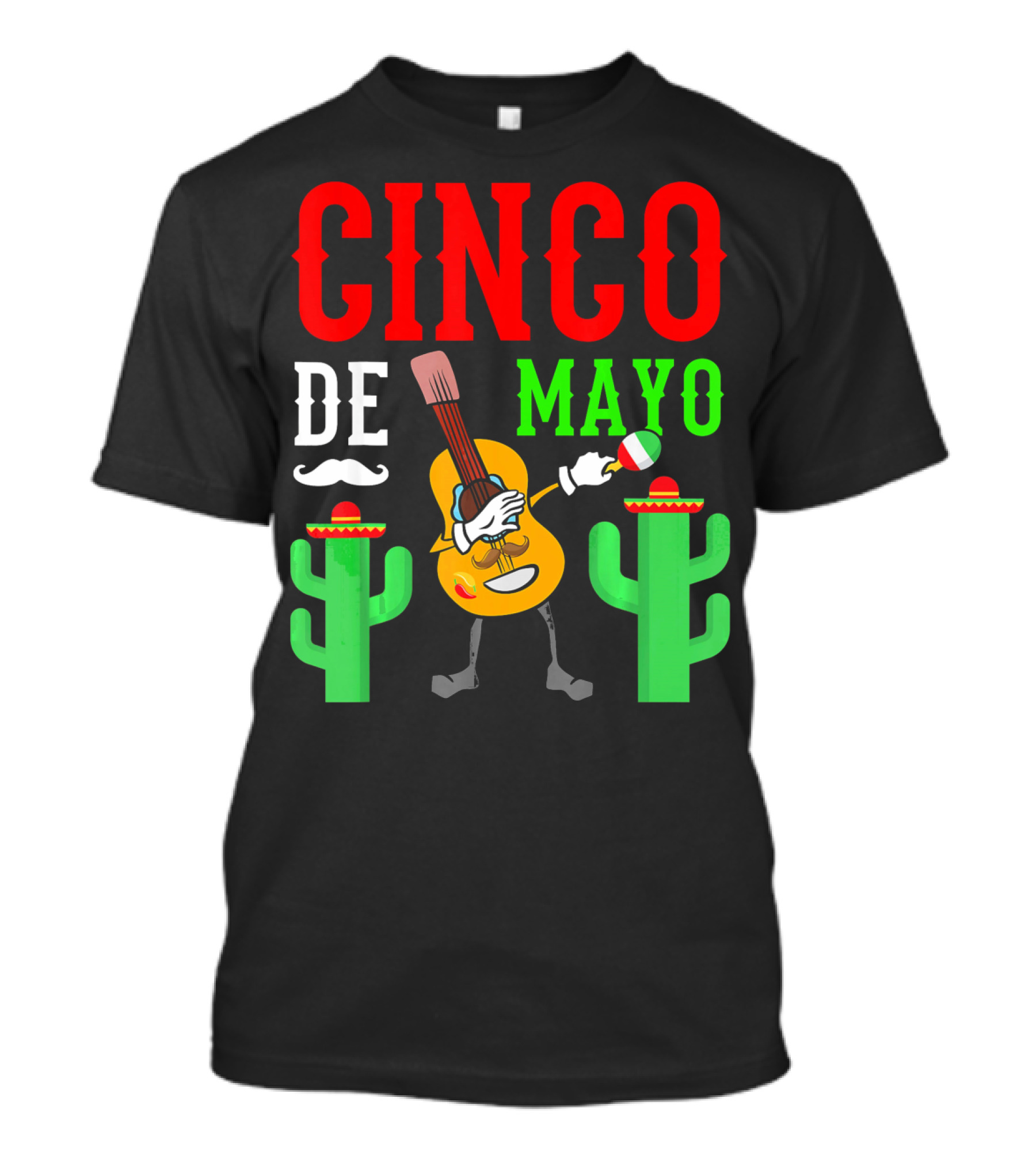 Cinco De Mayo Dabbing Guitar With Cactus And Mustache T-Shirt