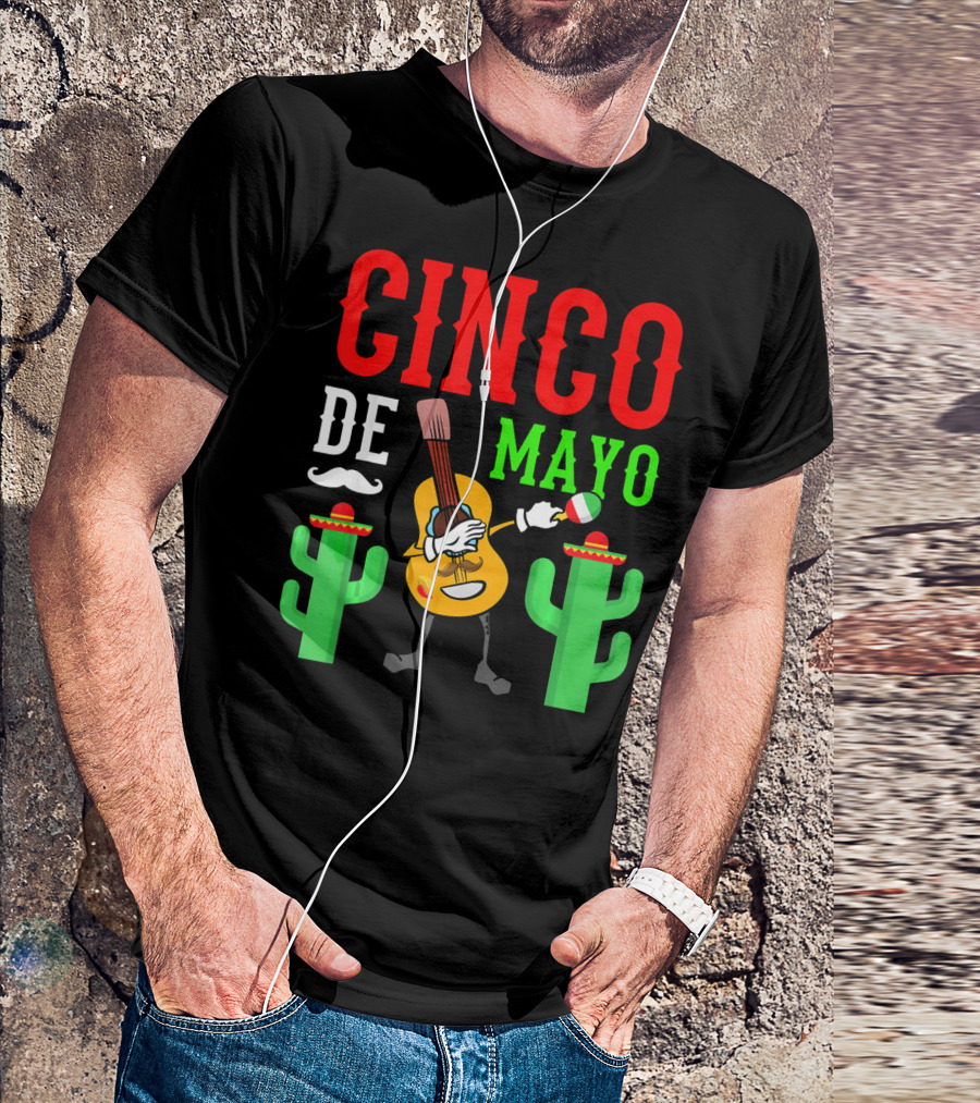 Cinco De Mayo Dabbing Guitar With Cactus And Mustache T-Shirt