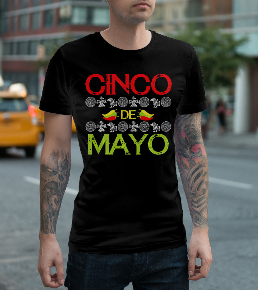 CINCO DE MAYO Mexican Festival Icons with Peppers T-Shirt