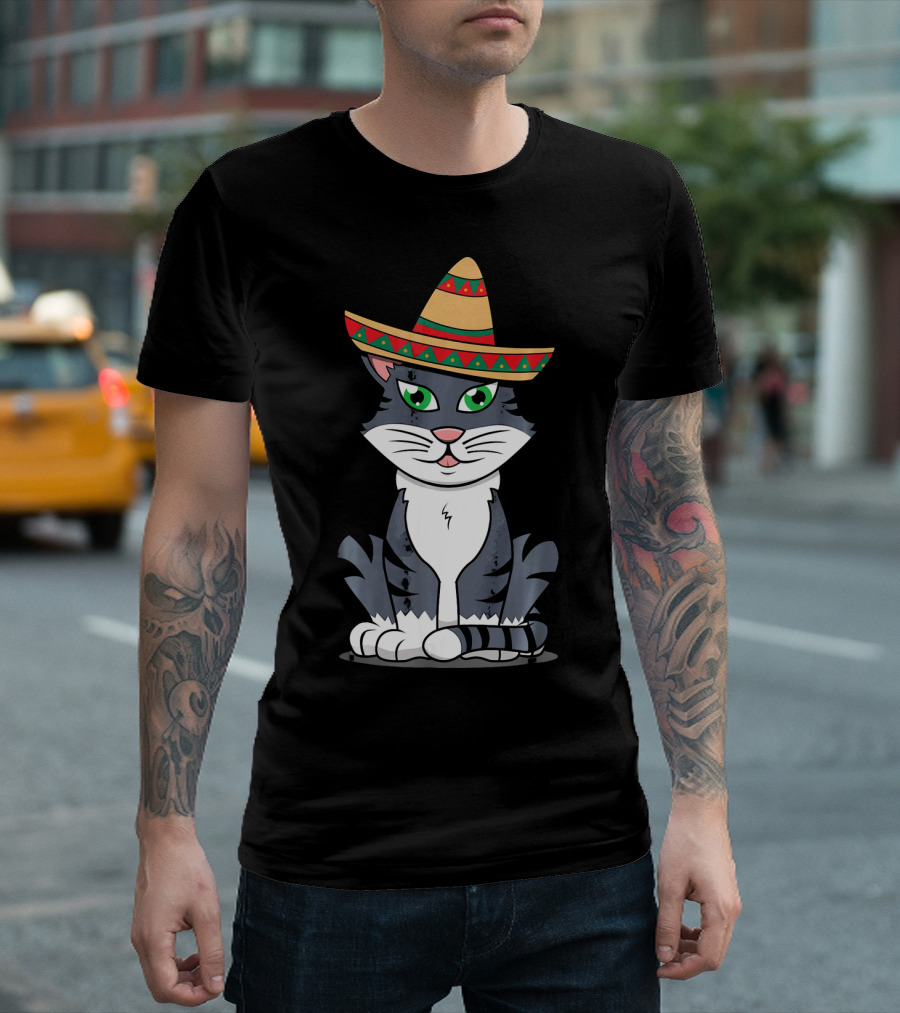Cinco De Mayo Cat Happy with Sombrero T-Shirt