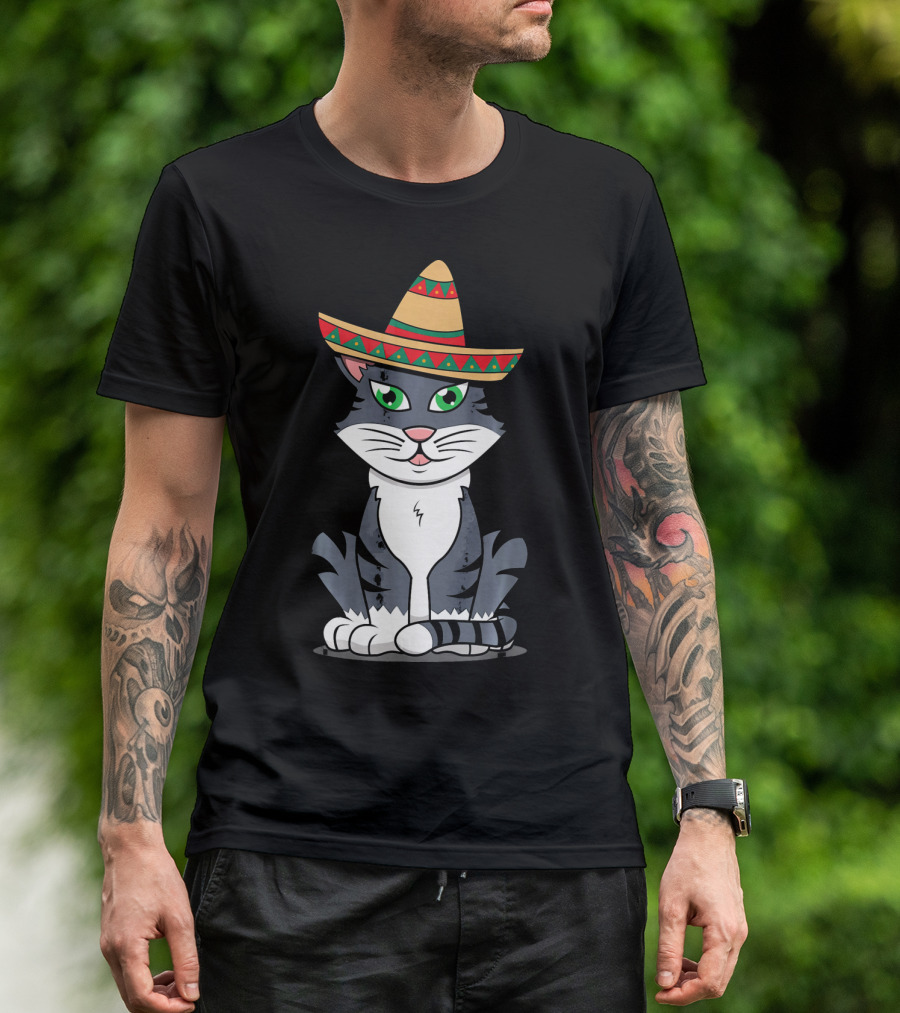 Cinco De Mayo Cat Happy With Sombrero T-Shirt