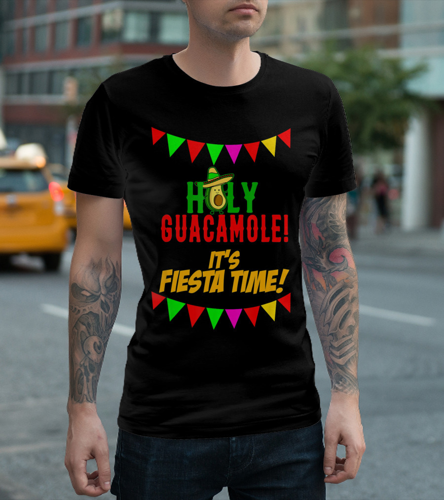 Holy Guacamole It's Fiesta Time Cinco Banners Avocado Sombrero T-Shirt