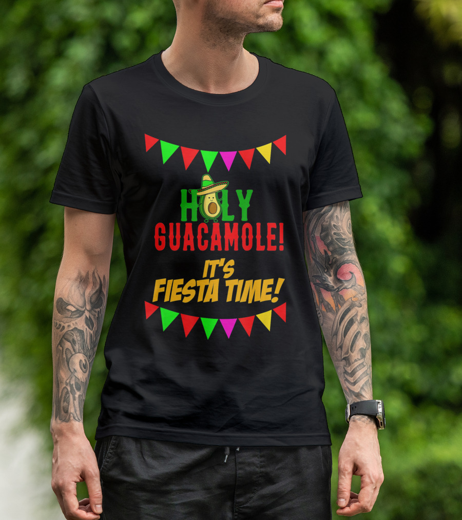 Holy Guacamole It's Fiesta Time Cinco Banners Avocado Sombrero T-Shirt