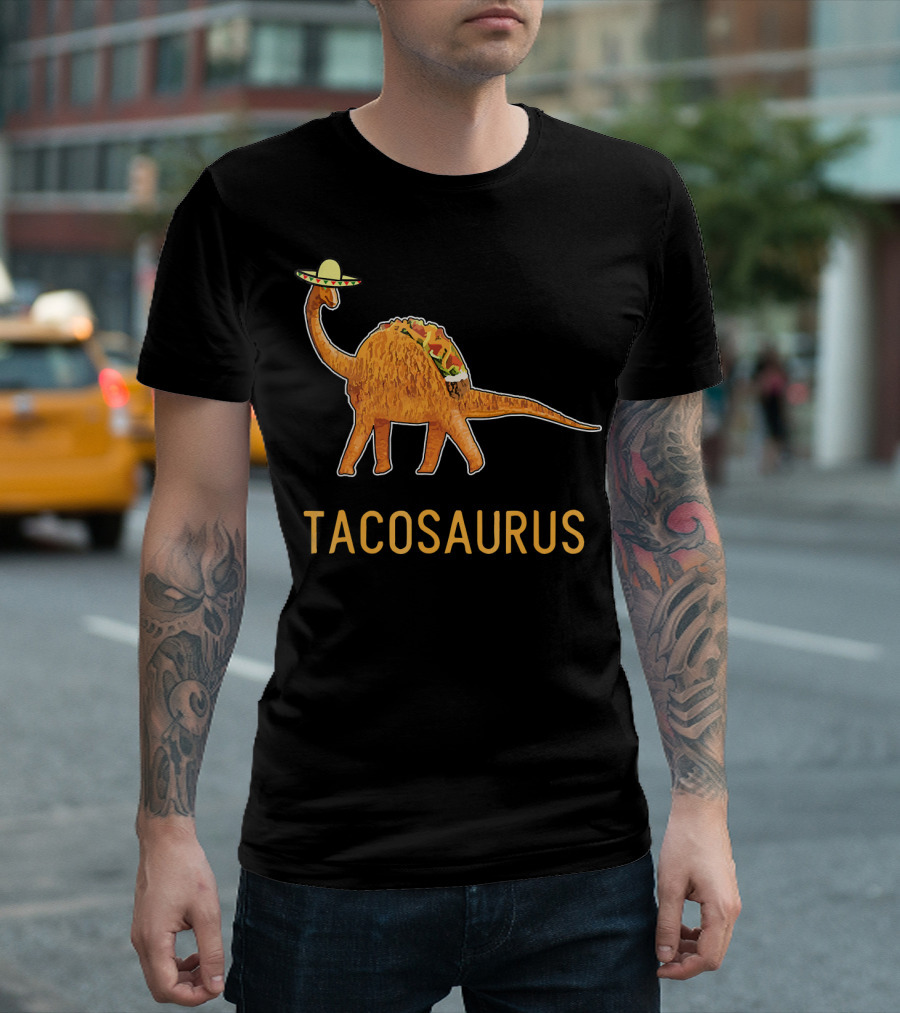 Funny Cinco De Mayo Tacosaurus Dinosaur in Sombrero with Taco Back T-Shirt