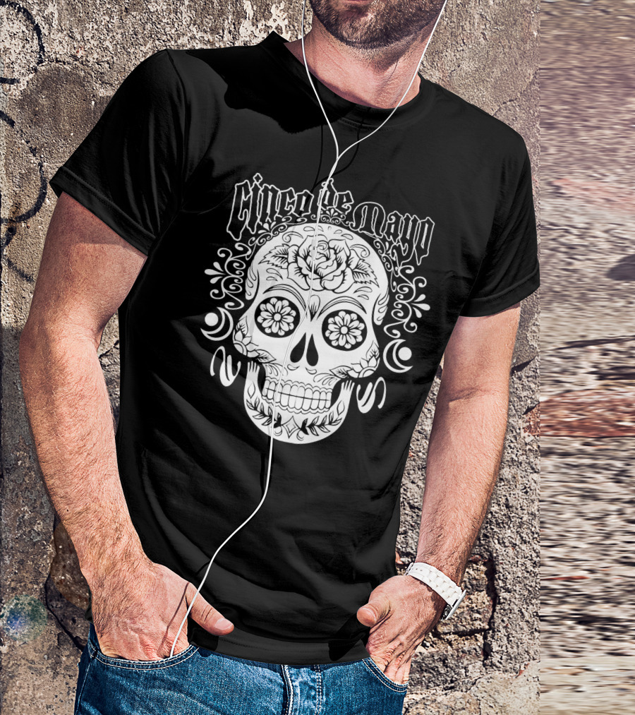 Cinco De Mayo Sugar Skull With Floral Decorations T-Shirt