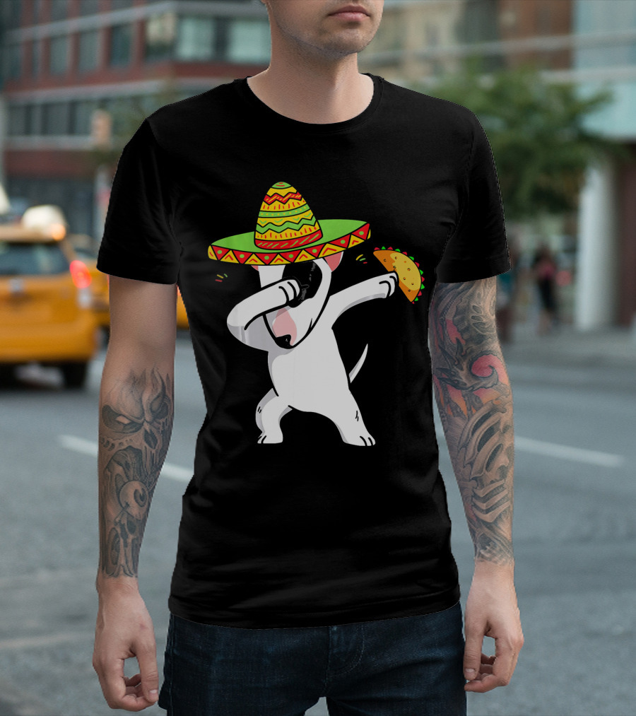 English Bull Terrier Dabbing with Sombrero and Taco T-Shirt