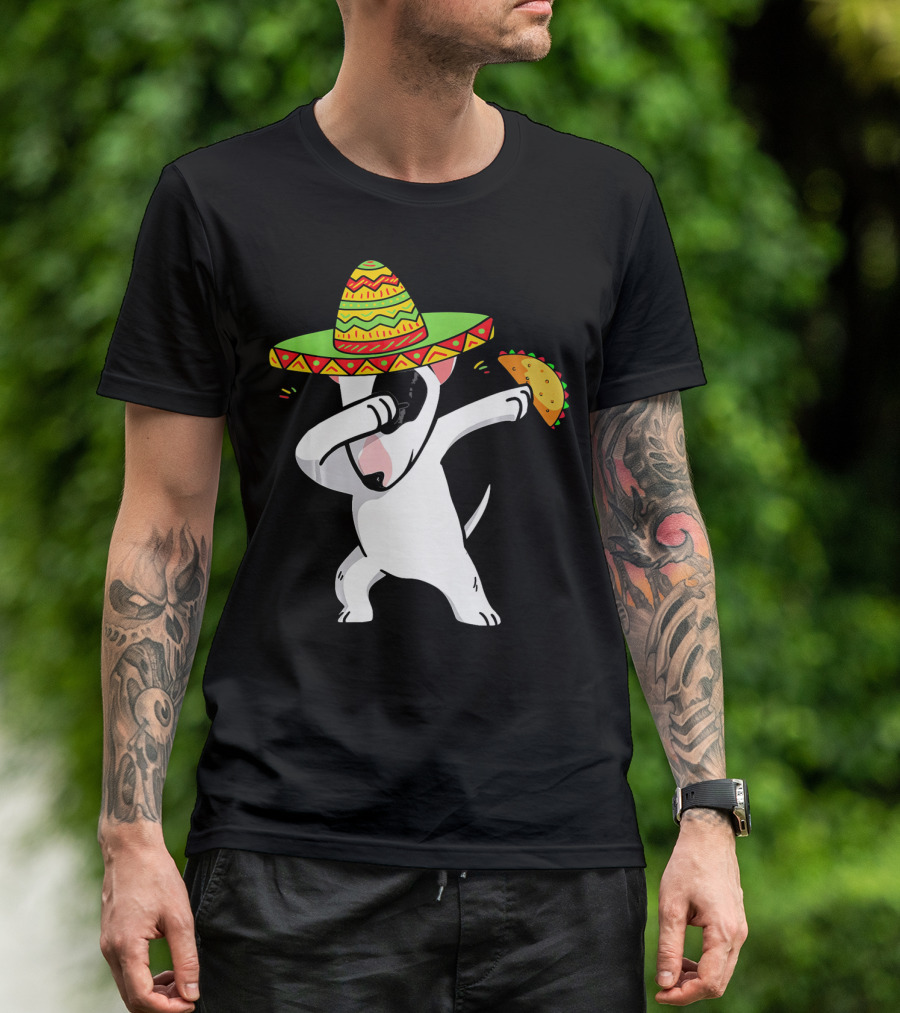 English Bull Terrier Dabbing With Sombrero And Taco T-Shirt