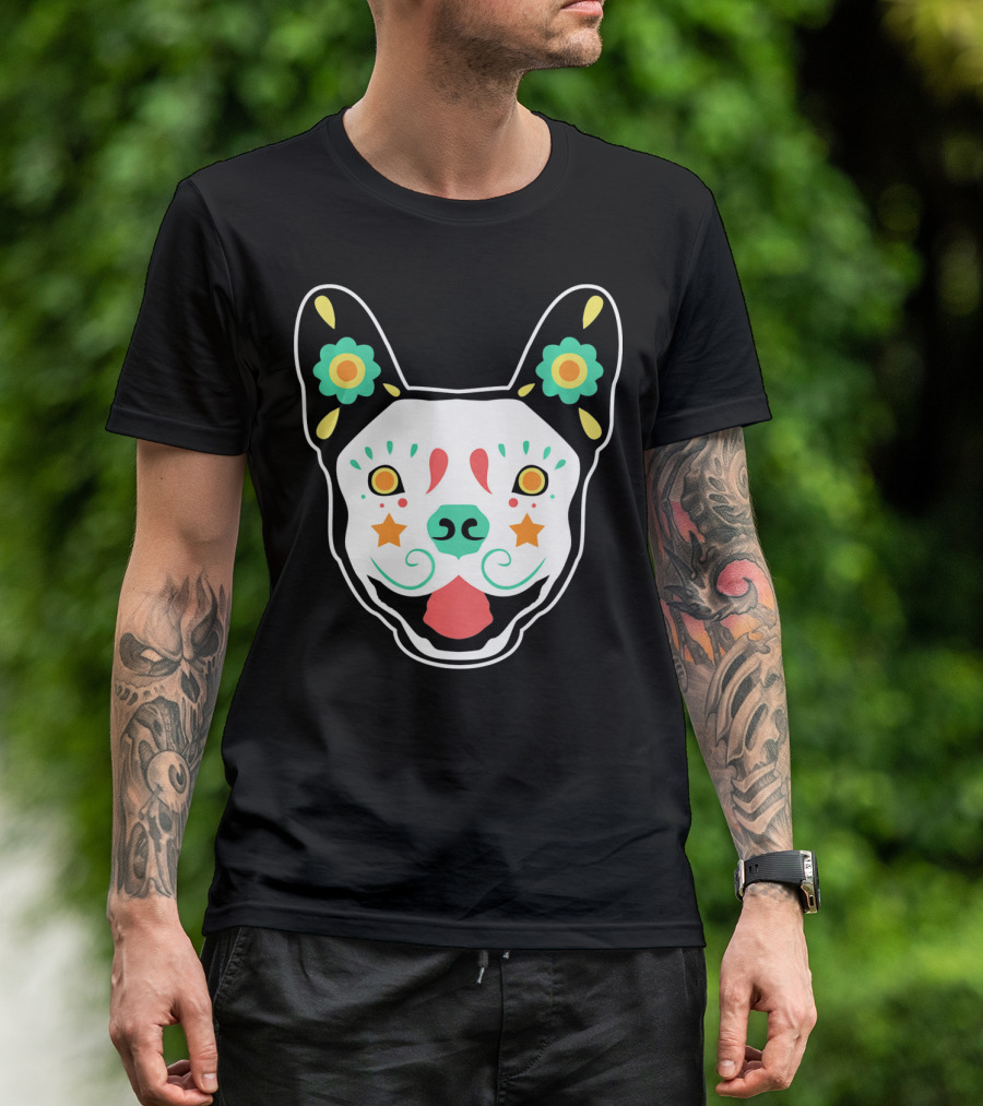 French Bulldog Sugar Skull Dia De Los Muertos T-Shirt