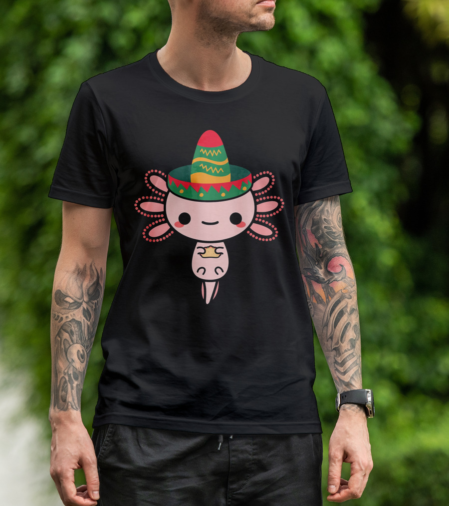 Happy Axolotl Sombrero Mexican Tacos Cinco T-Shirt