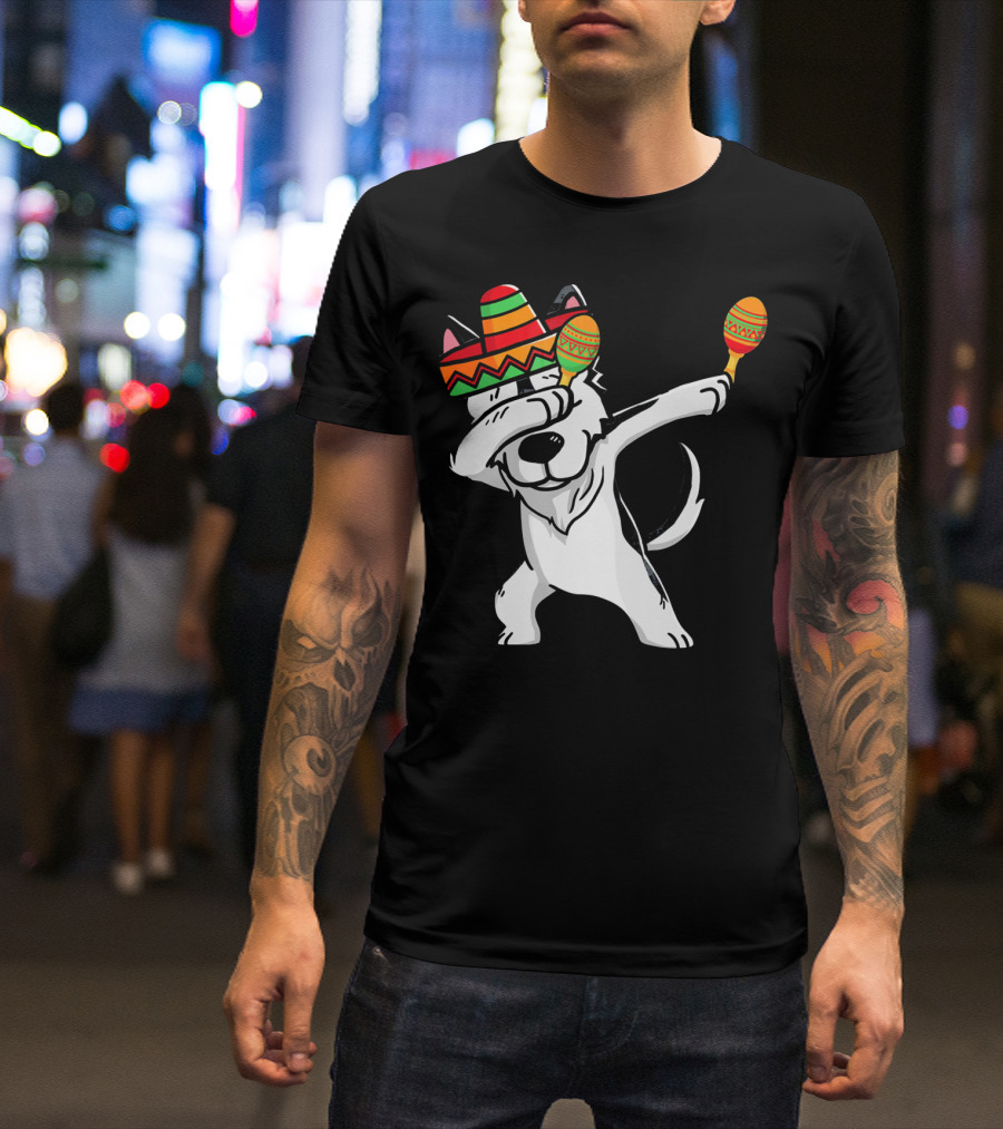 Dabbing Husky With Sombrero And Maracas Funny Cinco De Mayo T-Shirt