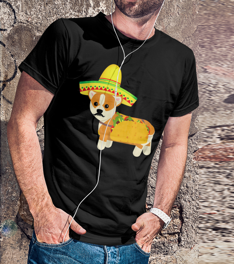 Funny Mexican Corgi In Sombrero Taco Cinco De Mayo T-Shirt
