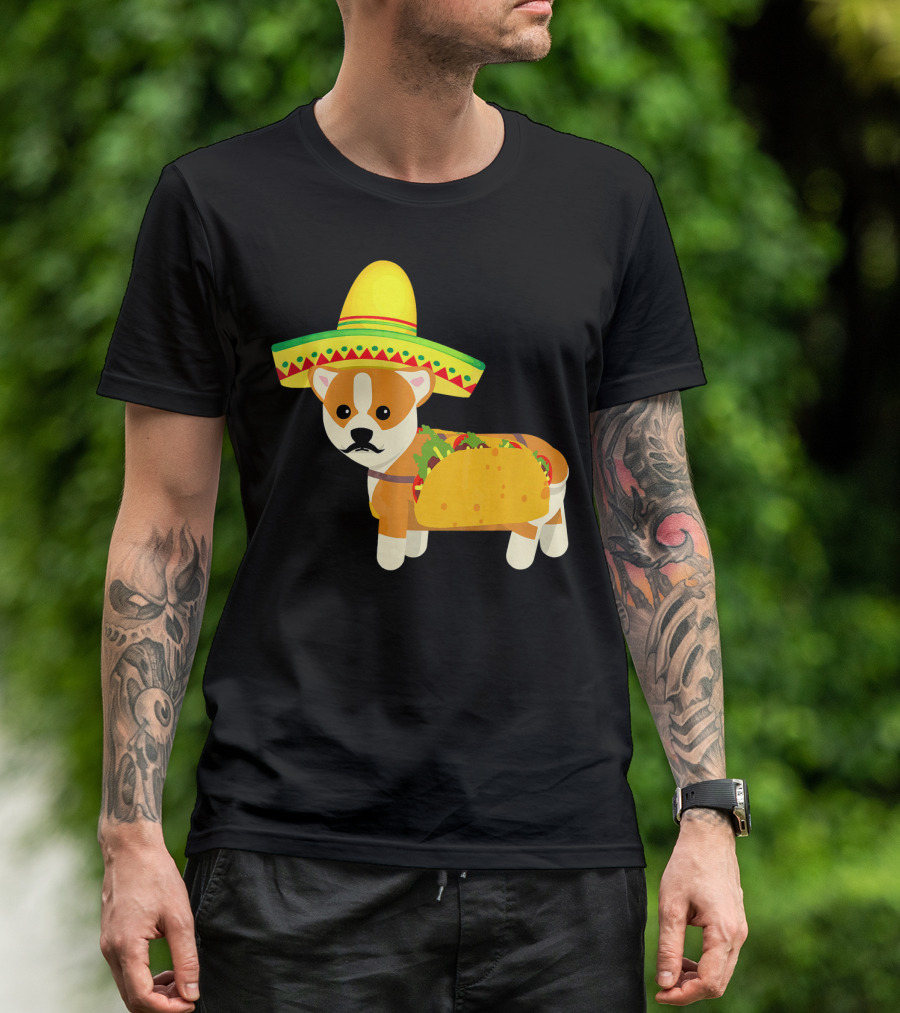Funny Mexican Corgi In Sombrero Taco Cinco De Mayo T-Shirt