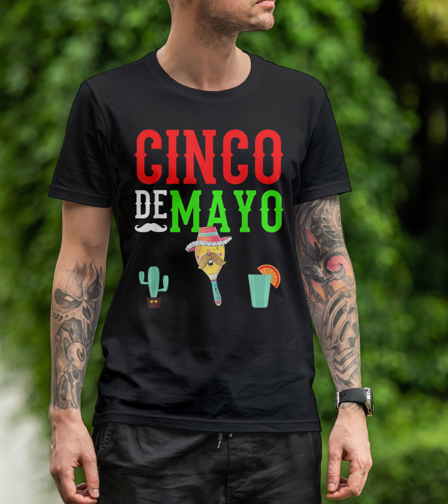 Cinco De Mayo Funny Maraca Man With Cactus And Drink T-Shirt