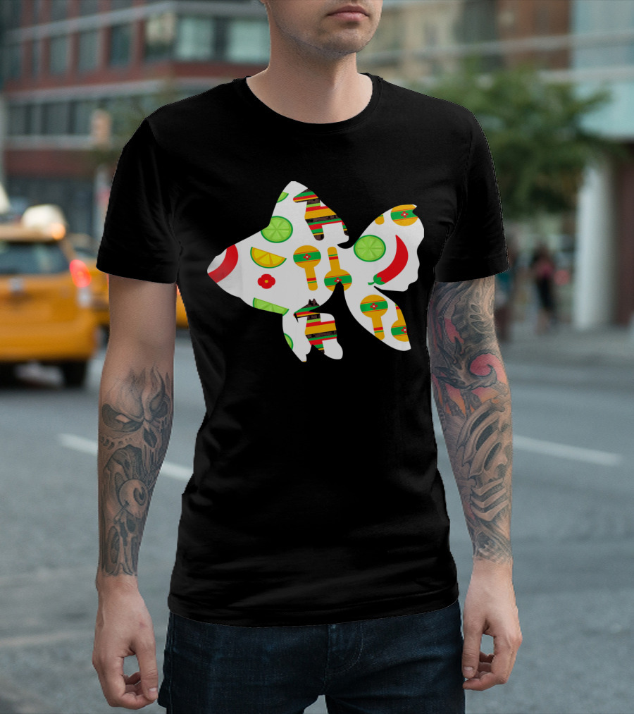 Funny Fish with Cinco De Mayo Maracas and Chili Peppers T-Shirt