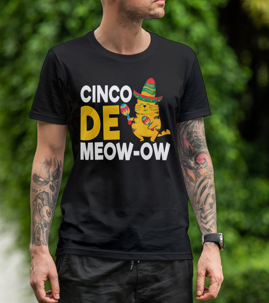 Cinco De Mayo Cat Sombrero Maracas Meow-Ow T-Shirt