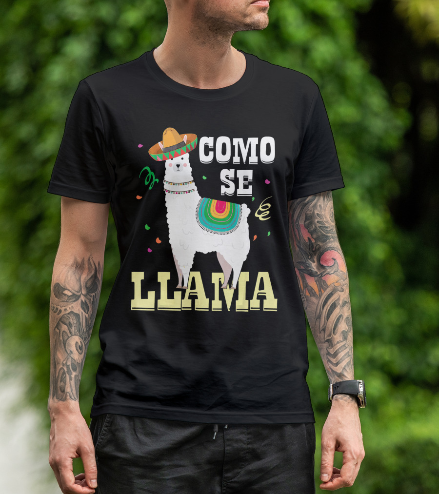 COMO SE LLAMA Cinco De Mayo Llama With Sombrero And Festive Colors T-Shirt
