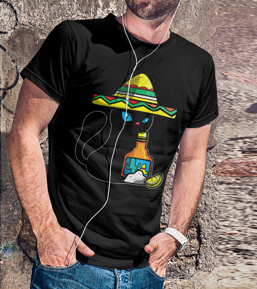 Cinco De Mayo Women With Cat In Sombrero Holding Tequila And Lime T-Shirt
