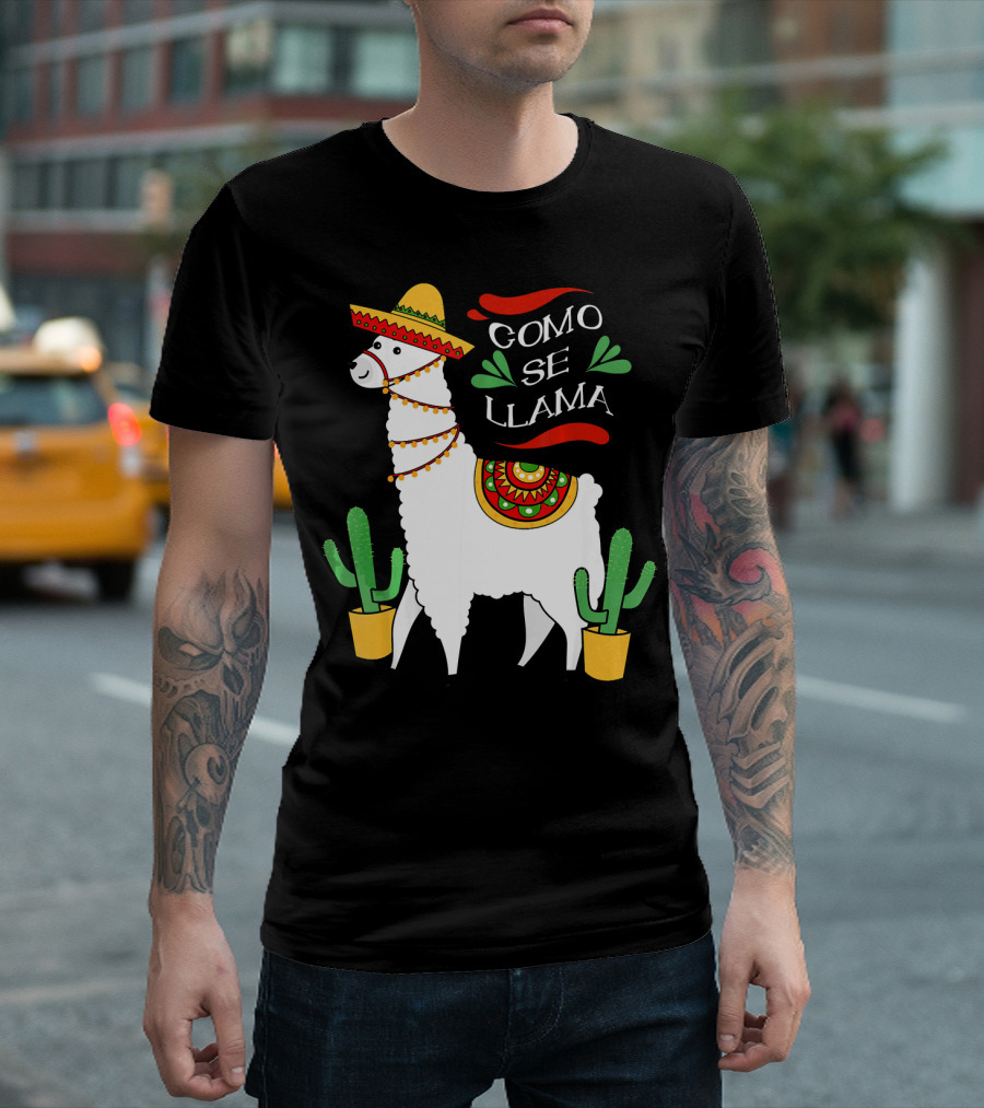 Como Se Llama Cactus Cute Llama with Sombrero Cinco De Mayo T-Shirt