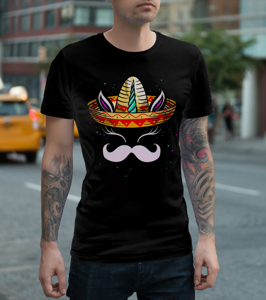 Cinco De Mayo Sombrero Unicorn Face Fantasy Anim T-Shirt