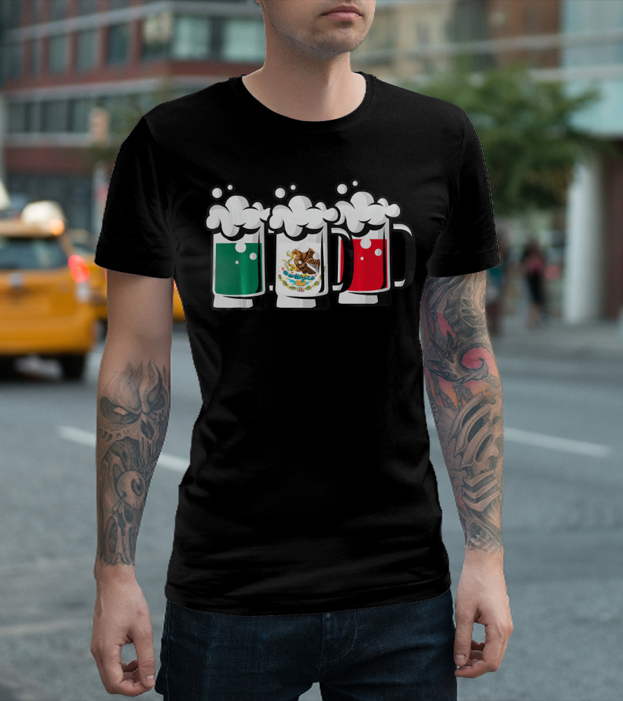 Mexican Flag Beer Glasses Cinco De Mayo T-Shirt