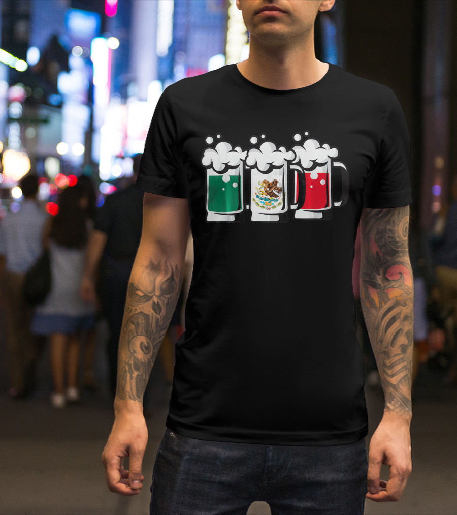 Mexican Flag Beer Glasses Cinco De Mayo T-Shirt