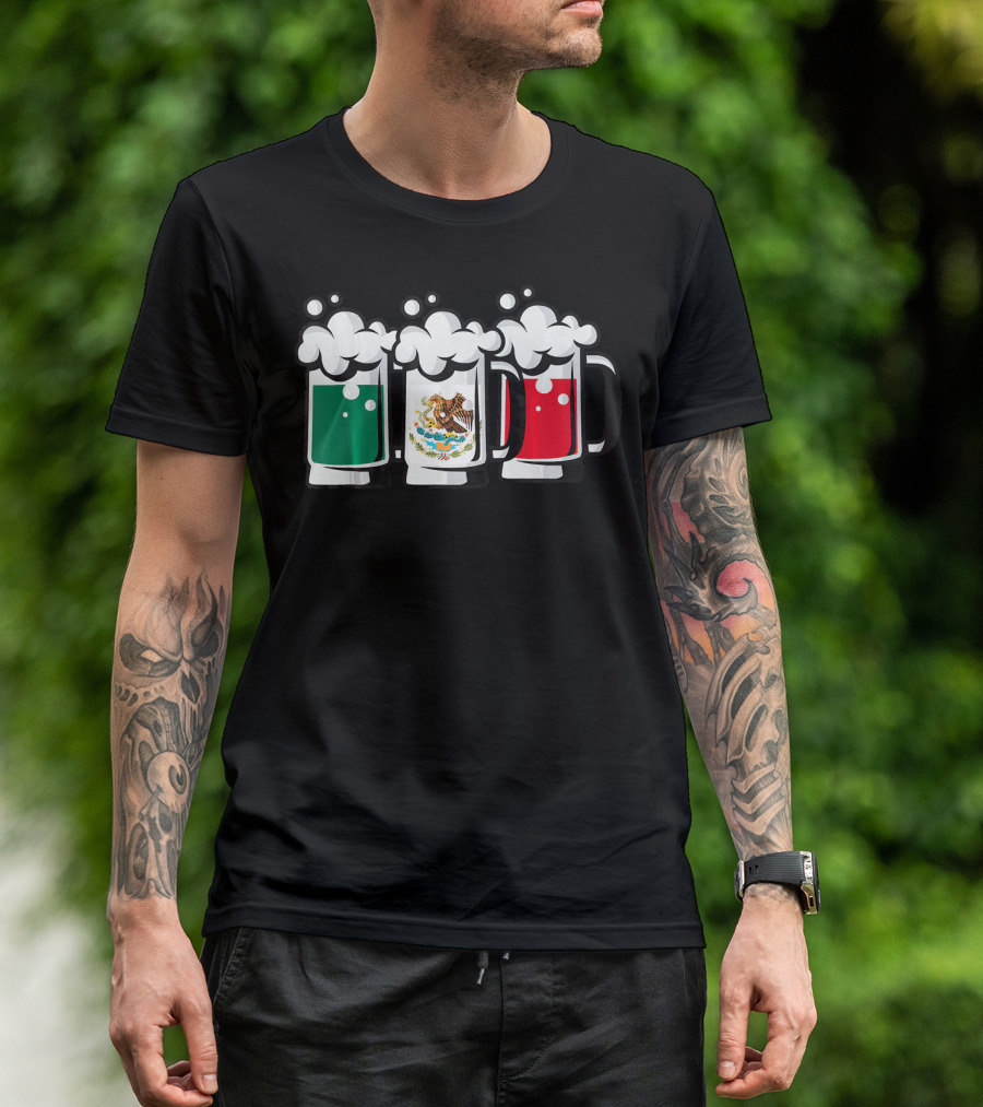 Mexican Flag Beer Glasses Cinco De Mayo T-Shirt
