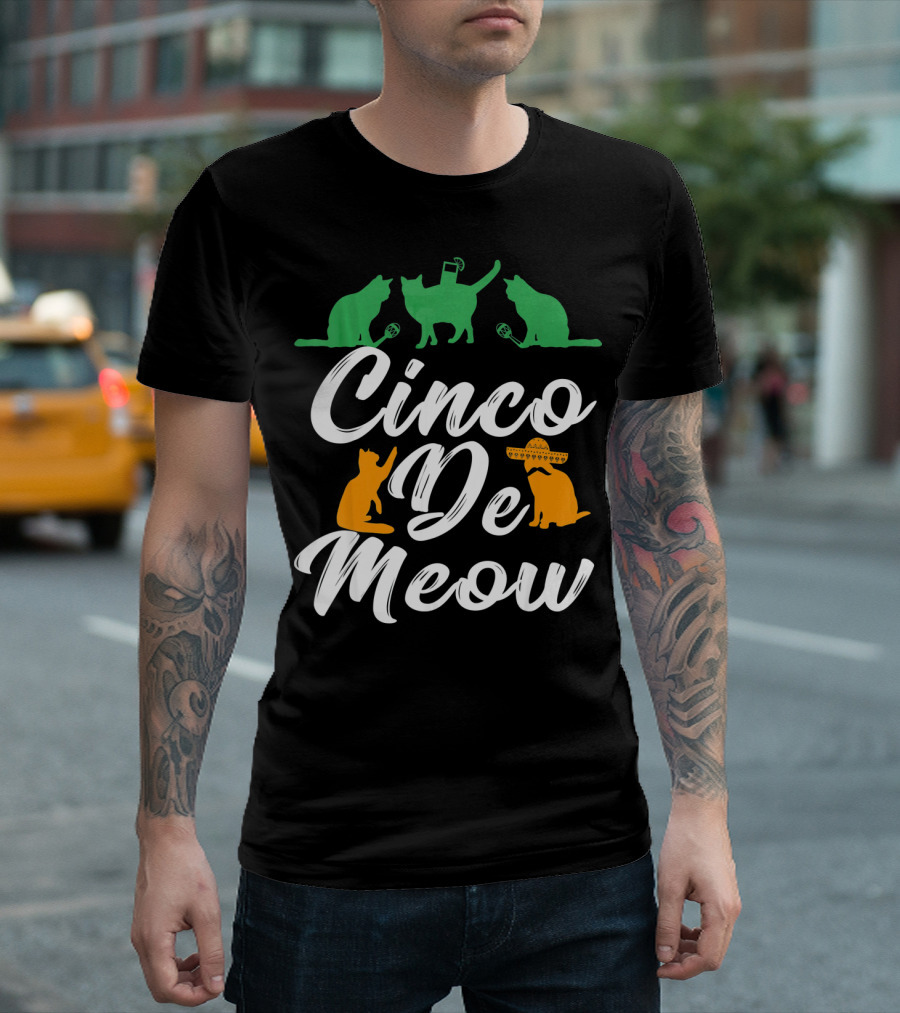 Cinco De Meow Fun Cat Celebration with Mexican Hat T-Shirt