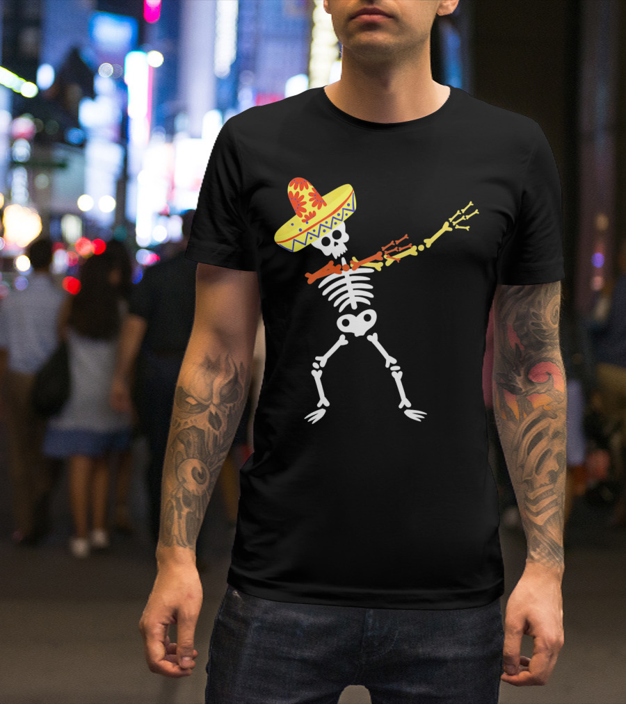 Cinco De Mayo Sombrero Dabbing Skeleton Skull T-Shirt