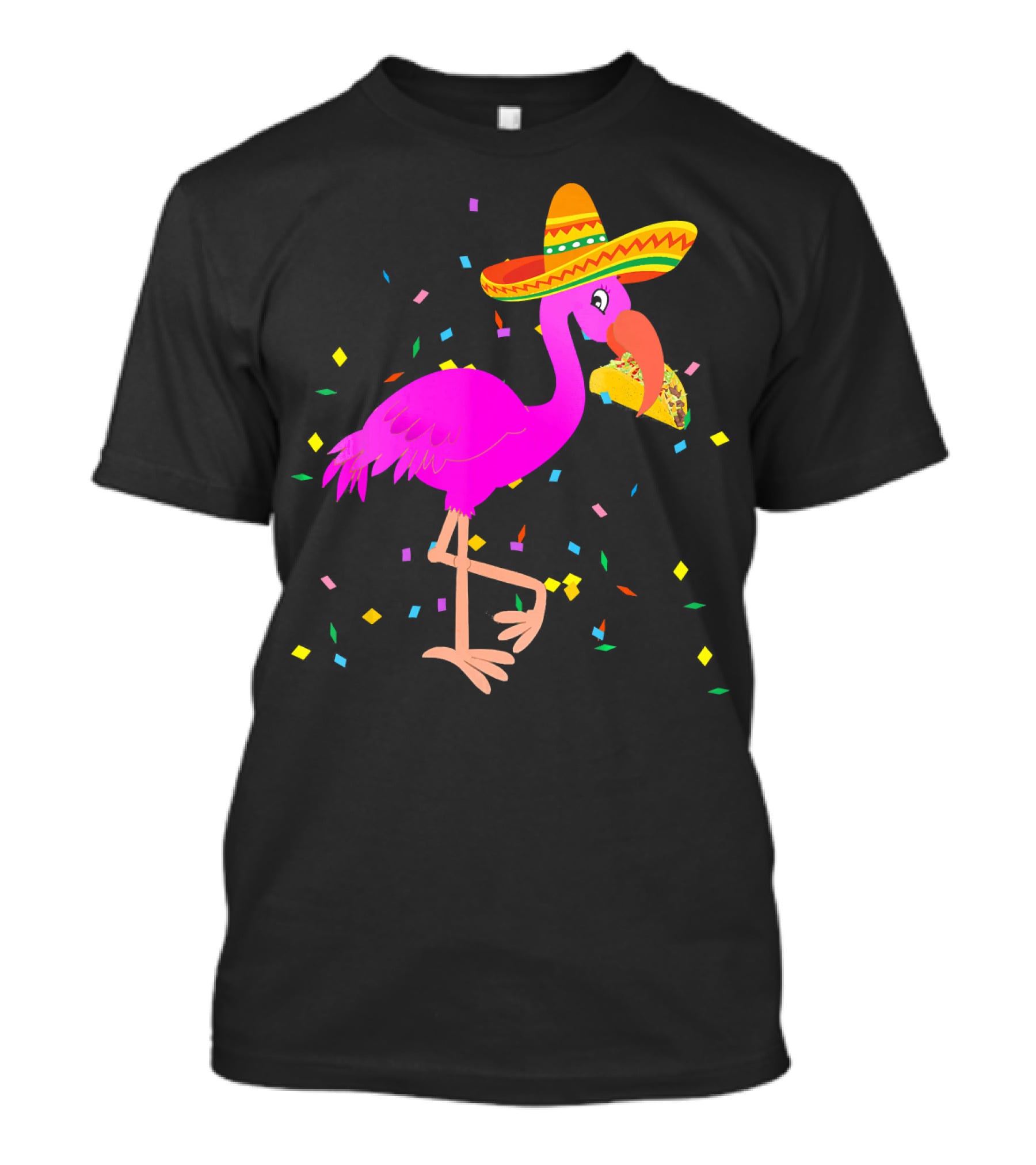 Pink Flamingo Sombrero Taco Mexican Cinco Fiesta T-Shirt