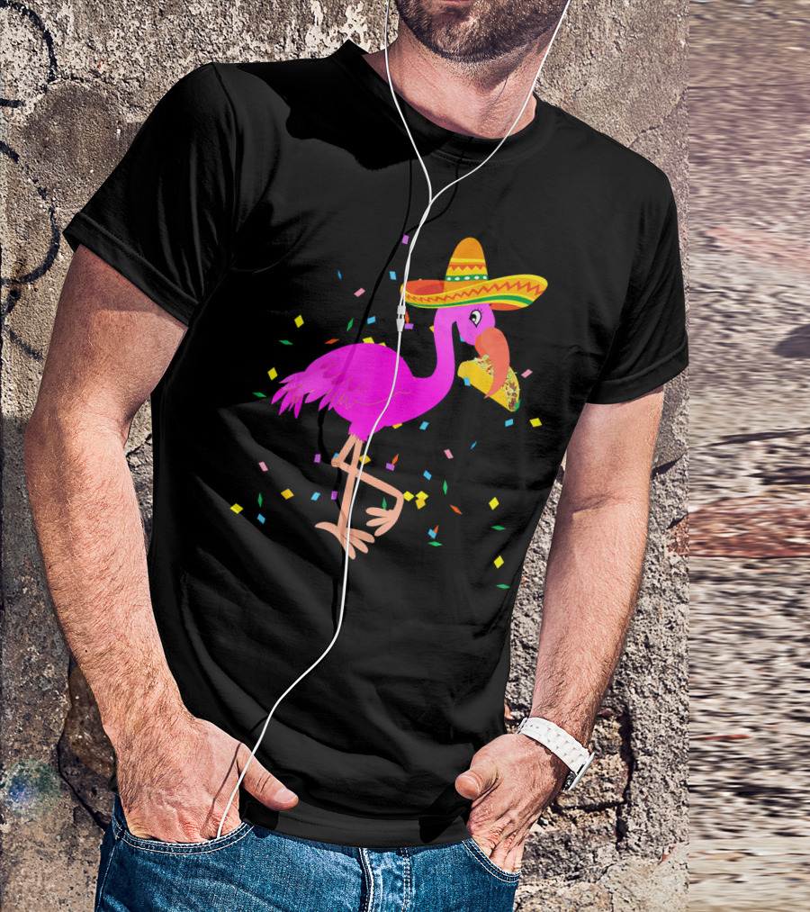Pink Flamingo Sombrero Taco Mexican Cinco Fiesta T-Shirt