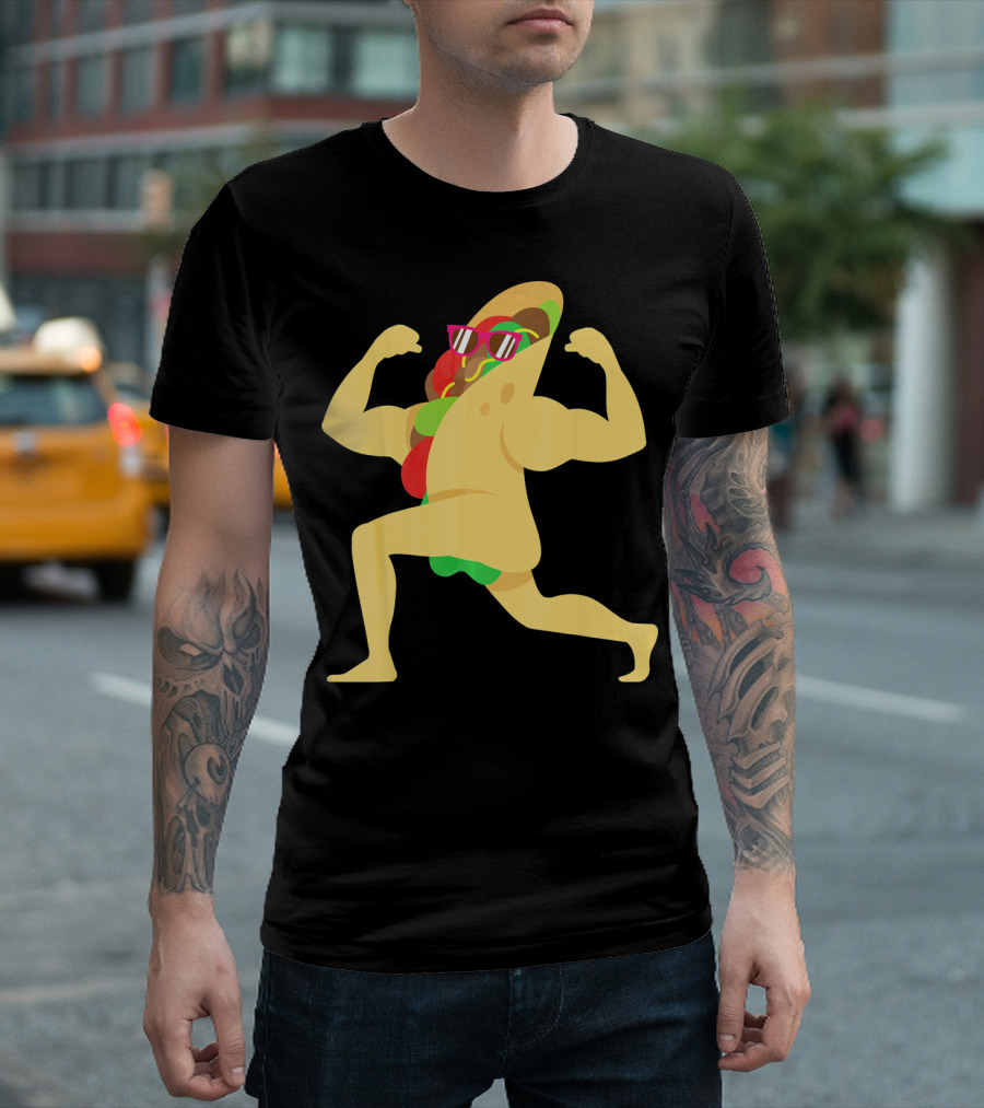 Muscle Beach Taco Funny Mexican Cinco De Mayo Flexing Bodybuilder T-Shirt
