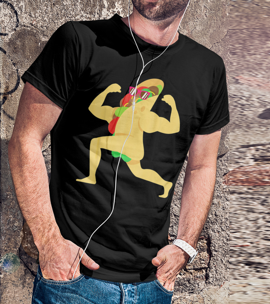 Muscle Beach Taco Funny Mexican Cinco De Mayo Flexing Bodybuilder T-Shirt