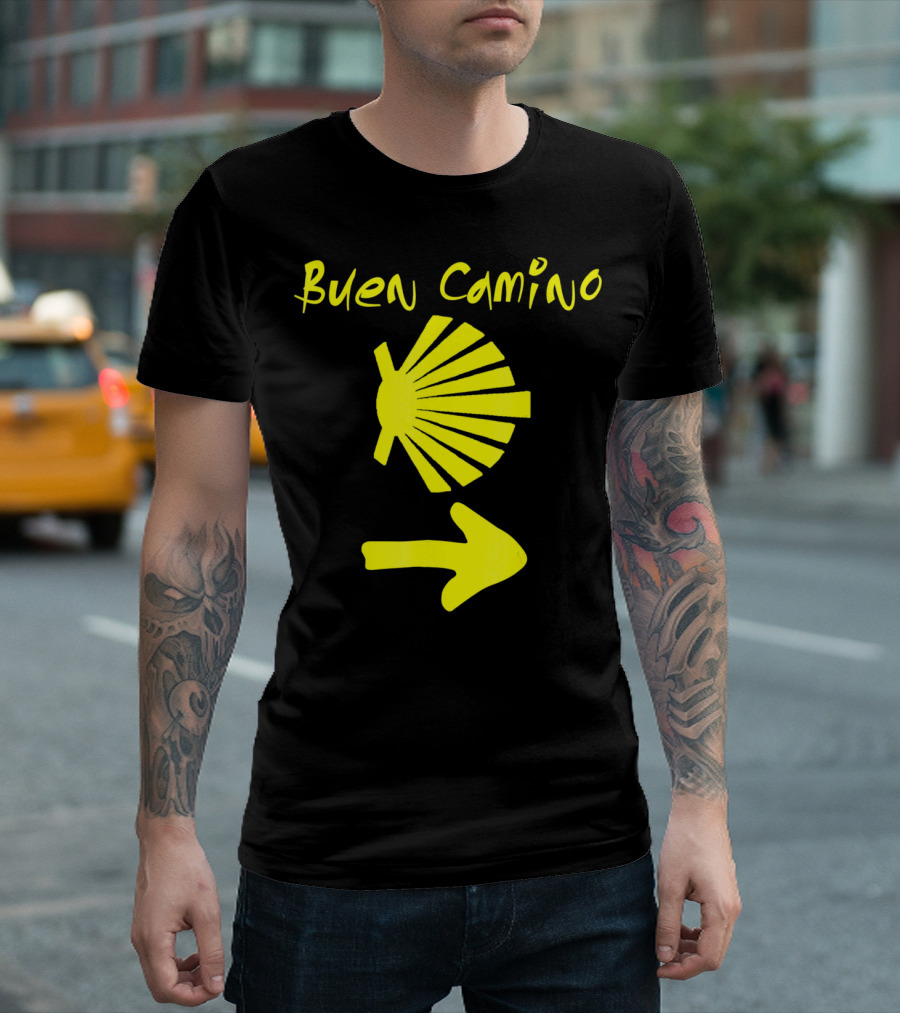 Buen Camino Santiago Yellow Shell Arrow T-Shirt